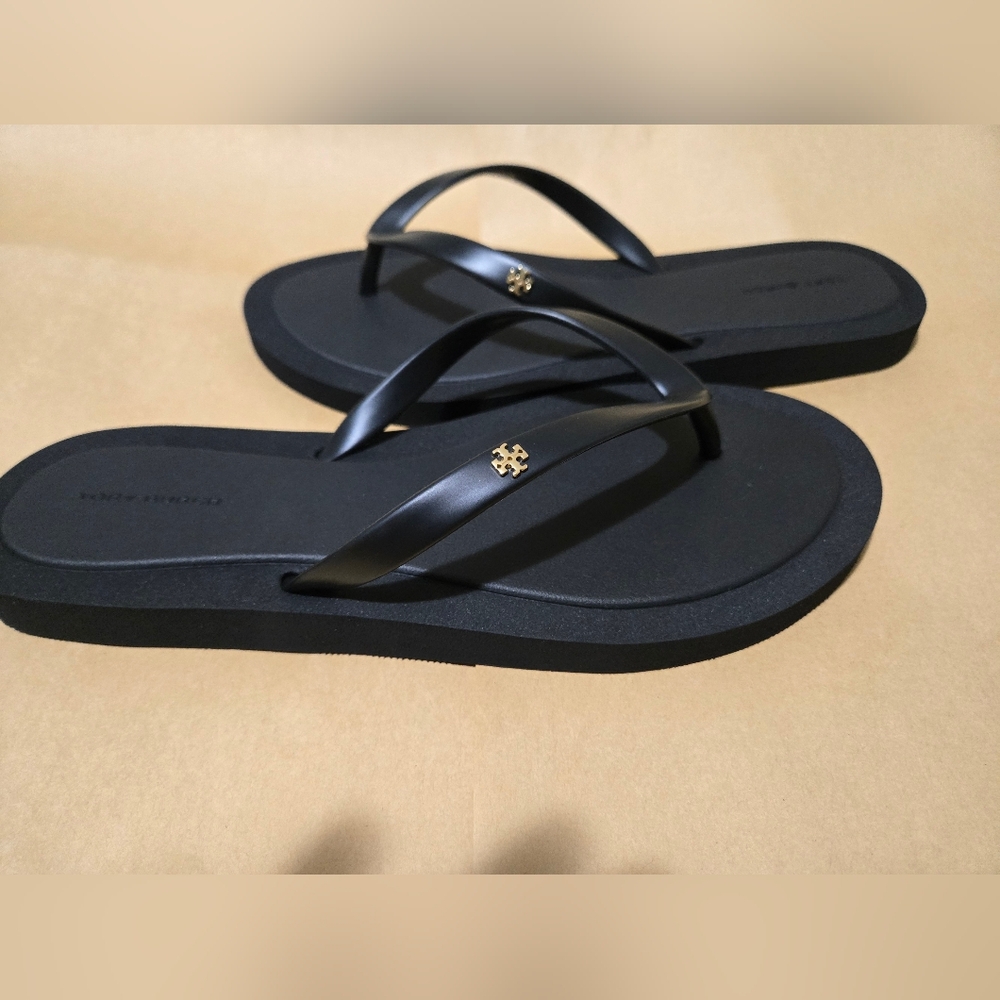 New Tory Burch Kira Padded Flip Flops Black Sandals